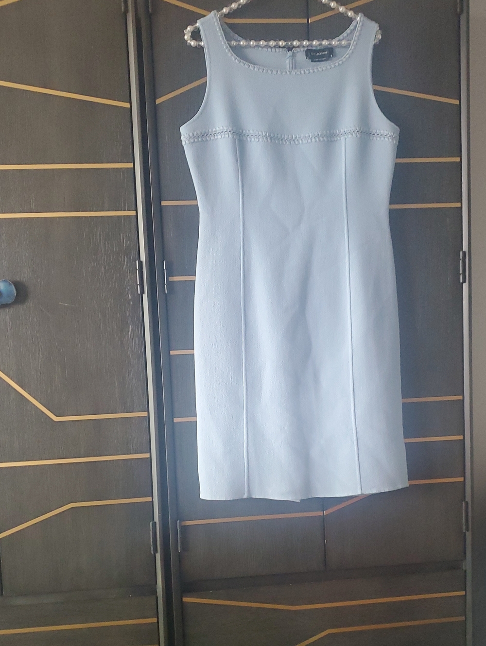 St. John Pale Blue Sleeveless Midi Sheath Dress